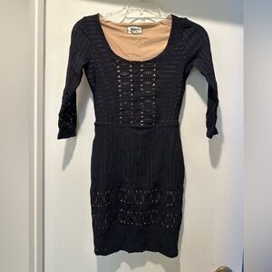 Nightcap Carisa Rene Black Bodycon 3/4 Sleeve Mini Dress Size 1